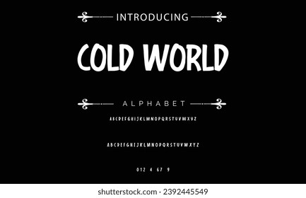 Cold World Schriftart moderne Bouncy-Schrift, lebhaftes, freundliches Alphabet. Spielerisch fröhliche Briefe im mexikanischen Stil von Los Muertos für Menüs, Etiketten, Beschilderung, Werbung, Handwerk und Comic-Buch. Vectortypografisches Design