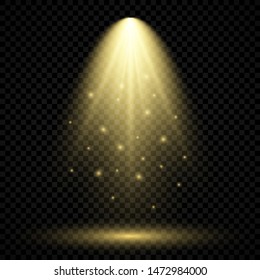 Cold yellow lighting with spotlight. Scene illumination effects on a dark transparent background. Vector illustration
