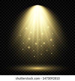 Cold yellow lighting with spotlight. Scene illumination effects on a dark transparent background. Vector illustration