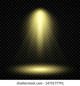 Cold yellow lighting with spotlight. Scene illumination effects on a dark transparent background. Vector illustration