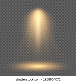 Cold yellow lighting with spotlight. Scene illumination effects on a dark transparent background. Vector illustration