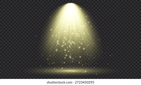 Cold yellow lighting with spotlight. Scene illumination effects on a dark transparent background. Vector illustration