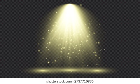 Cold yellow lighting with spotlight. Scene illumination effects on a dark transparent background. Vector illustration