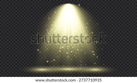Cold yellow lighting with spotlight. Scene illumination effects on a dark transparent background. Vector illustration