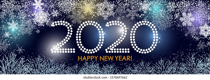 Cold-colored illumination and snow background 2020 New Year design