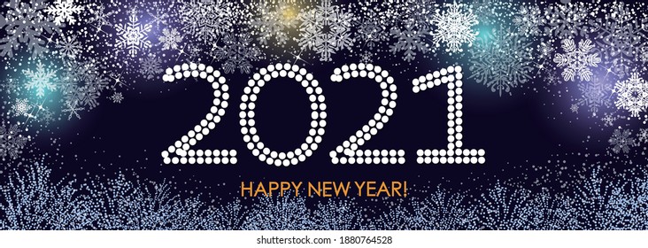 Cold-colored illumination and snow background 2021 New Year design