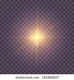 Colden yellow Star burst with dust and sparkle isolated. Glow light effect with rays and shine particles. 