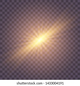Colden yellow Star burst with dust and sparkle isolated. Glow light effect with rays and shine particles. 