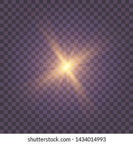 Colden yellow Star burst with dust and sparkle isolated. Glow light effect with rays and shine particles. 