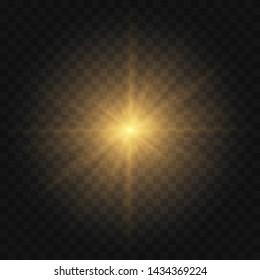 Colden yellow Star burst with dust and sparkle isolated. Glow light effect with rays and shine particles. 