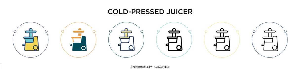 Cold-pressed juicer icon in filled, thin line, outline and stroke style. Vector illustration of two colored and black cold-pressed juicer vector icons designs can be used for mobile, ui, web