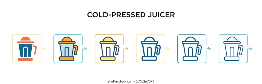 Cold-pressed juicer vector icon in 6 different modern styles. Black, two colored cold-pressed juicer icons designed in filled, outline, line and stroke style. Vector illustration can be used for web,
