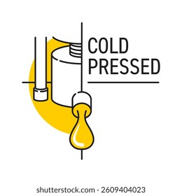 Cold-pressed oil emblem - oils made without heat or chemicals. Illustration for labeling of skincare and cosmetics products