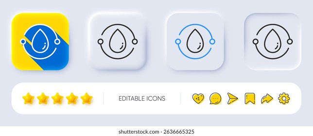 Cold-pressed oil line icon. Neumorphic, Flat shadow, 3d buttons. Organic tested sign. Water drop symbol. Line cold-pressed oil icon. Social media icons. Vector