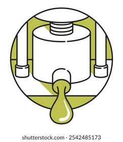 Pictograma de aceite prensado en frío: aceites hechos sin calor ni productos químicos. Sello de Vector para el etiquetado de productos para el cuidado de la piel y cosméticos