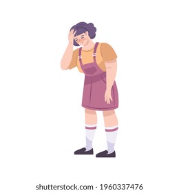 Colds symptoms composition with flat human character of sick woman with pain in head vector illustration