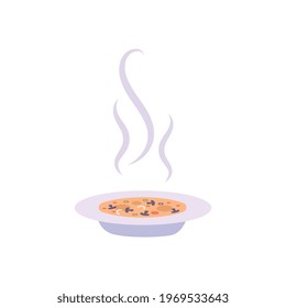 Colds symptoms composition with flat isolated image of smoky dish with hot soup vector illustration
