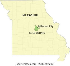 Cole County and city of Jefferson City location on Missouri state map