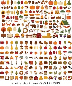 Colection color isolated autumn fall vector illustrations set. elements for stickers banner poster print design decor backgrounds 