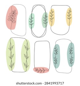 Colection of Hand Drawn Botanical Frames with Floral Branches, Minimalist Floral Border Collection Doodle ,line art