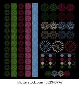 colection  orient arabic islamic arabesque texture design with borders maroon blue green brown colors   