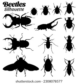 Coleoptera beetle silhouettes vector illustration set.