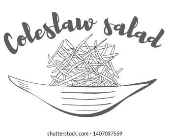Coleslaw Salad. Hand drawn sketch of fresh salad vegetables. Organic food. Vector illustration on white background.