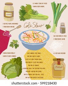 Coleslaw salad recipe. Vector illustration.
