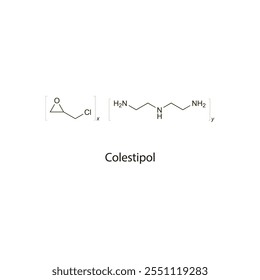 Colestipol flat skeletal molecular structure bile-acid binding resin drug used in hyperlipidaemia treatment. Vector illustration scientific diagram.