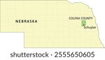 Colfax County and city of Schuyler location on Nebraska state map