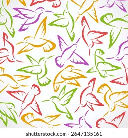 Fundo de colibri, conjunto de padrões. Ícone de coleção colibri. Vetor