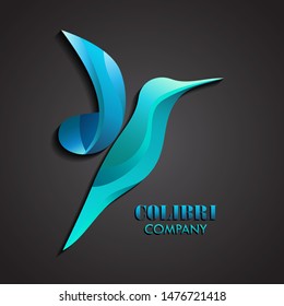 colibri bird design stylized glossy logo