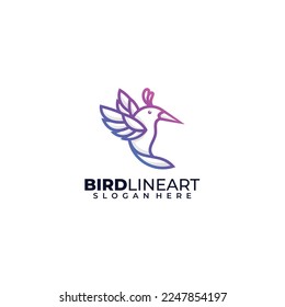 colibri bird line art logo design gradient color 