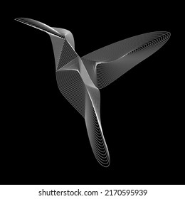 Colibri bird in line art style with blend shapes. 3d vector illustration