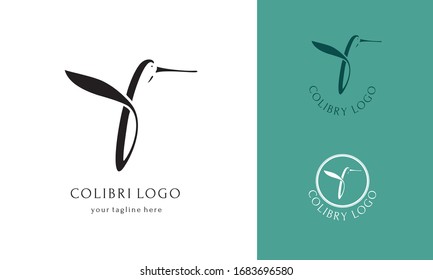 Blootipo de ave Colibri. Letra B con alas. Logotipo de línea para la agencia de comercio de animales o productos médicos naturales