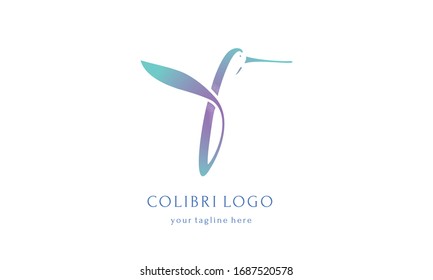 Colibri bird logotype. Letter B with wings. Line logo for animal shop or natural medical products products agency