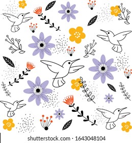 colibri bird pattern, floral texture, spring 