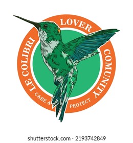 Colibri bird vector illustration in hand drawn style, perfect for t shirt design and logo