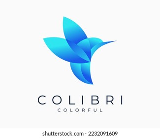 Colibri Colorful Trendy Gradient Modern Fly Hummingbird Vibrant Kingfisher Bird Vector Logo Design