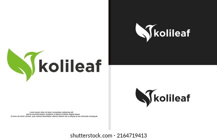 colibri combined with leaf logo design illustration