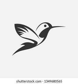 Colibri or humming bird icons. Vector isolated set of flying birds with spread flittering wings