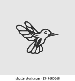 Colibri or humming bird icons. Vector isolated set of flying birds with spread flittering wings