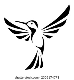 Colibri (hummingbird). Black silhouette of a flying tropical colibri bird isolated on a white background. Vector illustration