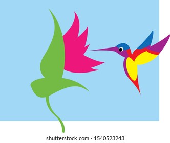 Colibri hummingbird. Illustration of a flying colorful Vector drawing for logo or Illustration.