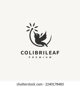 colibri and leaf mix hummingbird vintage logo design