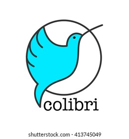 Colibri Logo. Bird symbol design template. Hummingbird Logo.  Bird cute character logo. Bird icon character. Idea for mascot symbol, icon, emblem. Vector illustration. 

