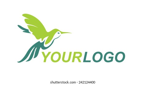 Colibri logo, humming-bird logotype, flying, green color