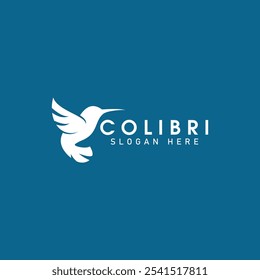 Logotipo de Colibri aislado sobre fondo azul. inspiración simple y limpia del logotipo de la mosca del zumbido del pájaro. grande para el uso marca