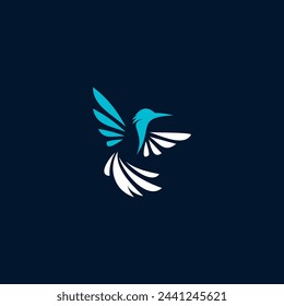 Logotipo de Colibri aislado sobre fondo azul oscuro. Diseño colibri para el logotipo, diseño plano simple y limpio de la plantilla del logotipo de colibri. Adecuado para su necesidad de diseño, logotipo, ilustración, animación.