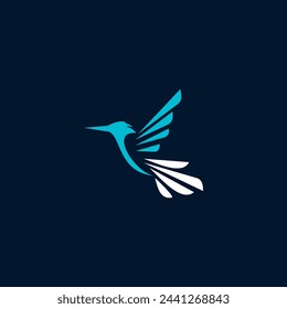 Logotipo de Colibri aislado sobre fondo azul oscuro. Diseño colibri para el logotipo, diseño plano simple y limpio de la plantilla del logotipo de colibri. Adecuado para su necesidad de diseño, logotipo, ilustración, animación.